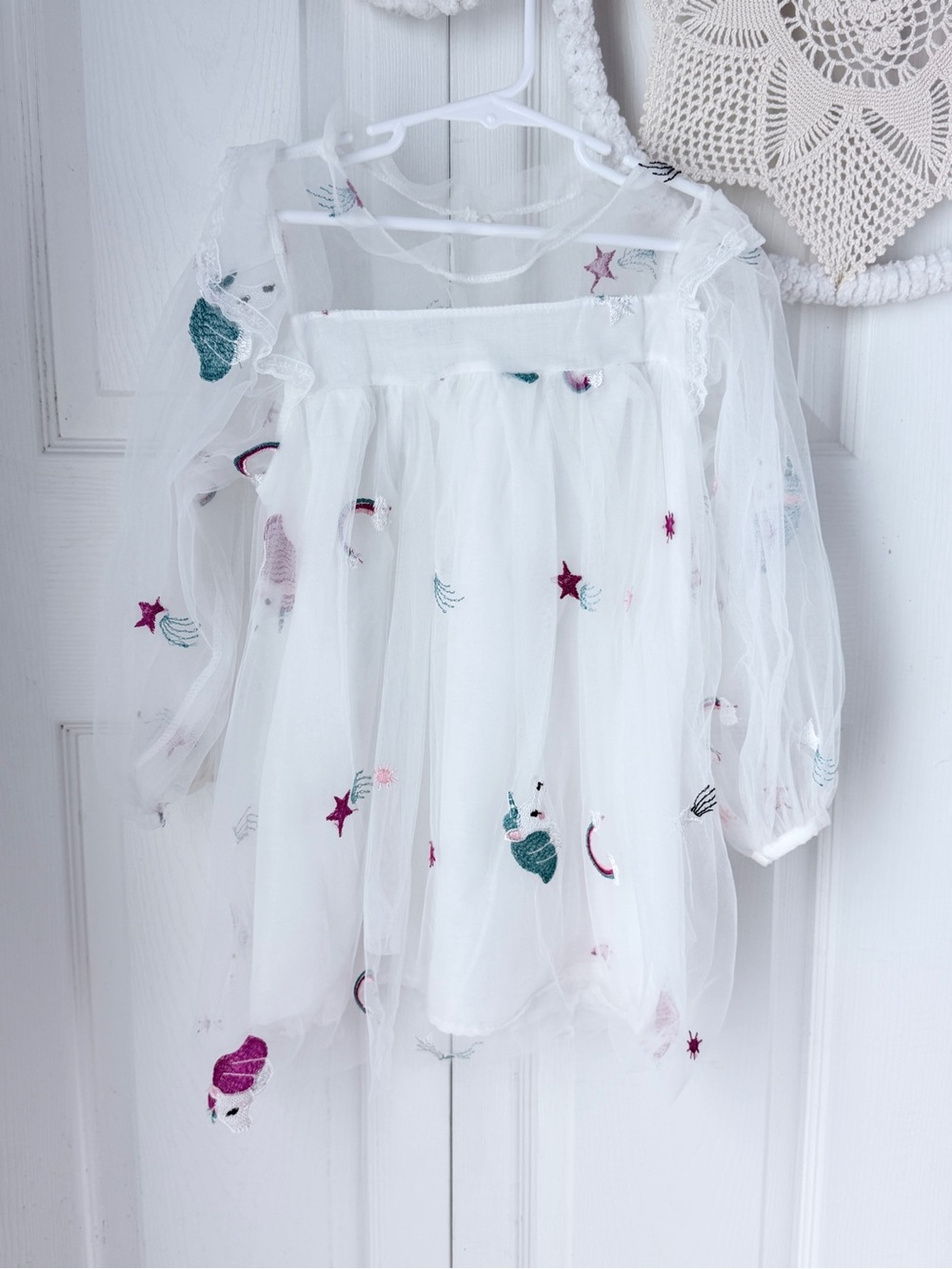 Kids White Tulle Fairy with Star & Unicorn Embroidery